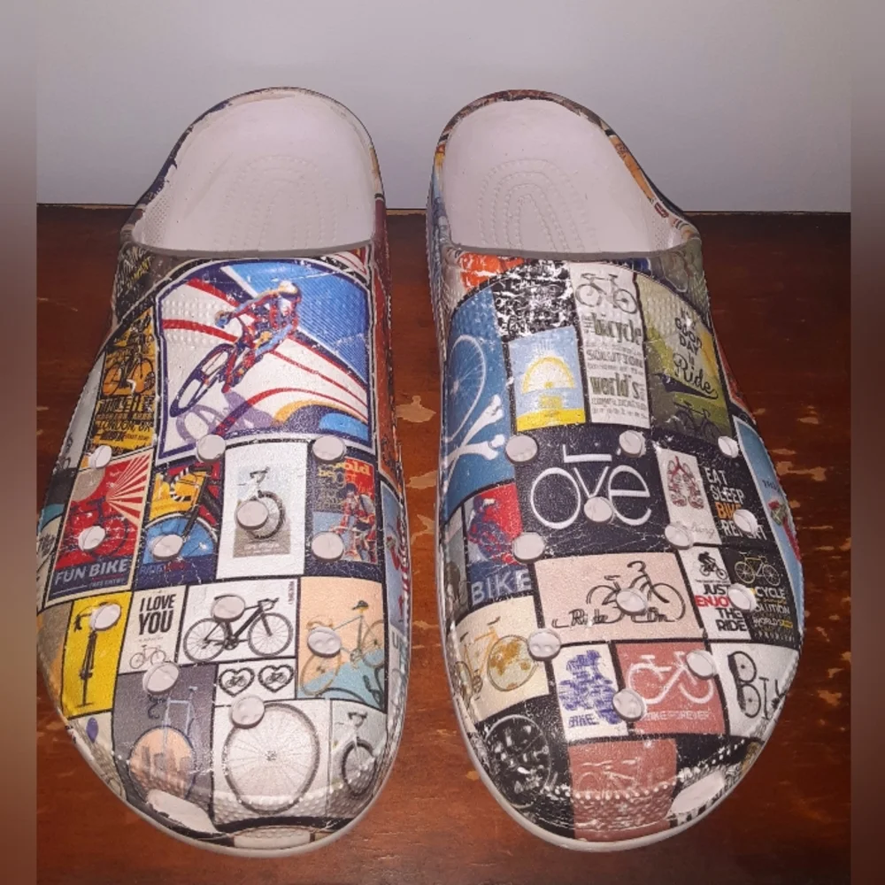 I'd Rather Be Multicolor Bicycle Theme Clogs Slides Men Size 13